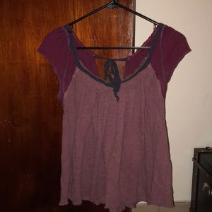 Free People purple shirt sleeve top with lace trim